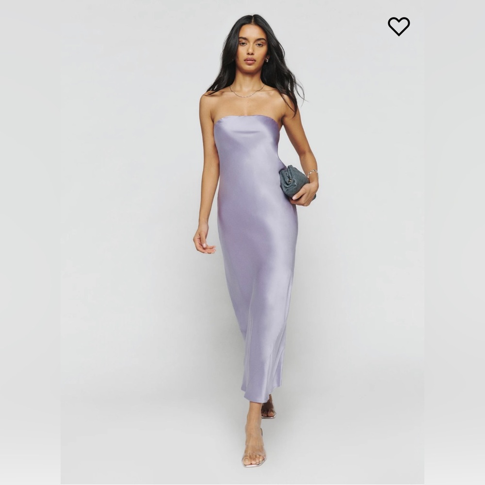 Reformation Joana Silk Dress in the Aura Color.